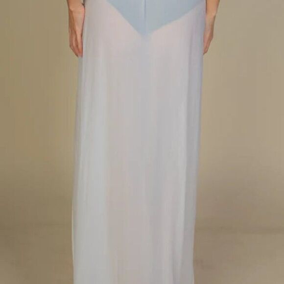 White  High split mesh sheer maxi skirt beach coverup - Picture 2 of 6
